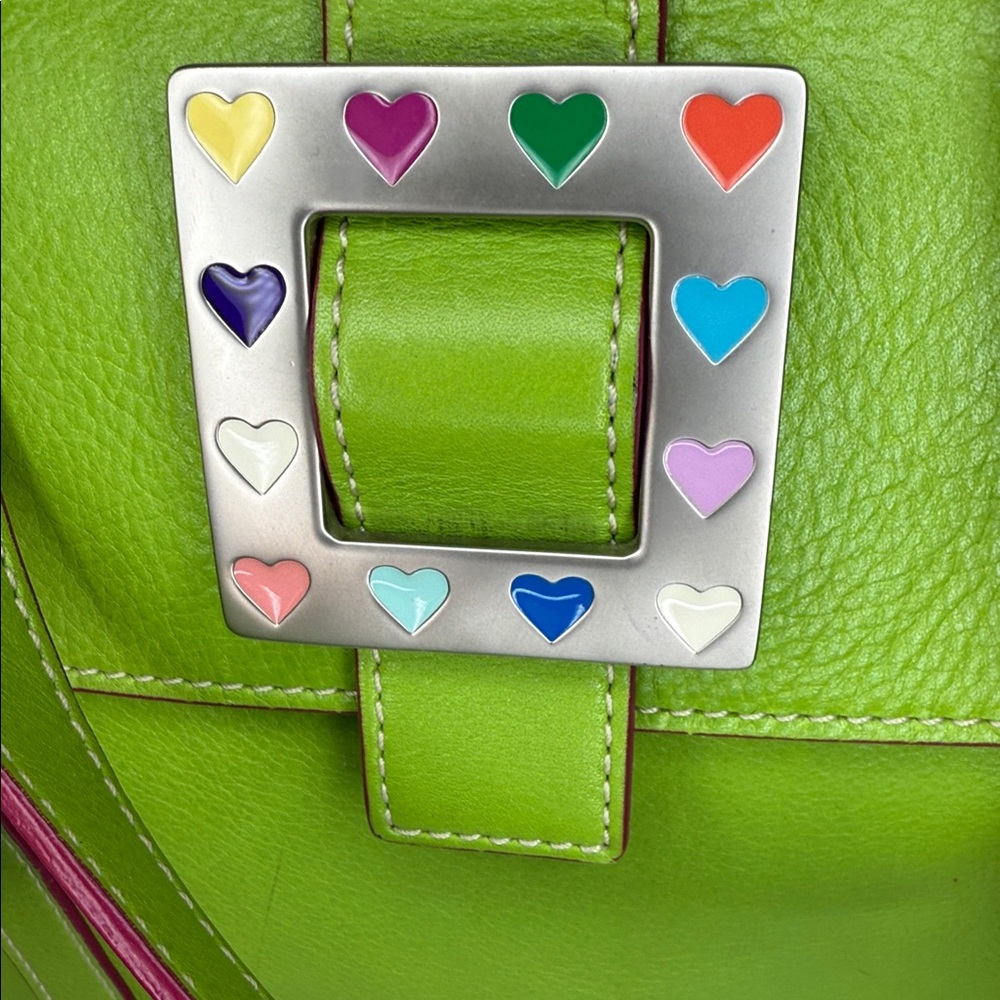 Vintage Rare Dooney & Bourke Vibrant Green and Pink Heart Buckle Shoulder Bag - Picture 9 of 15